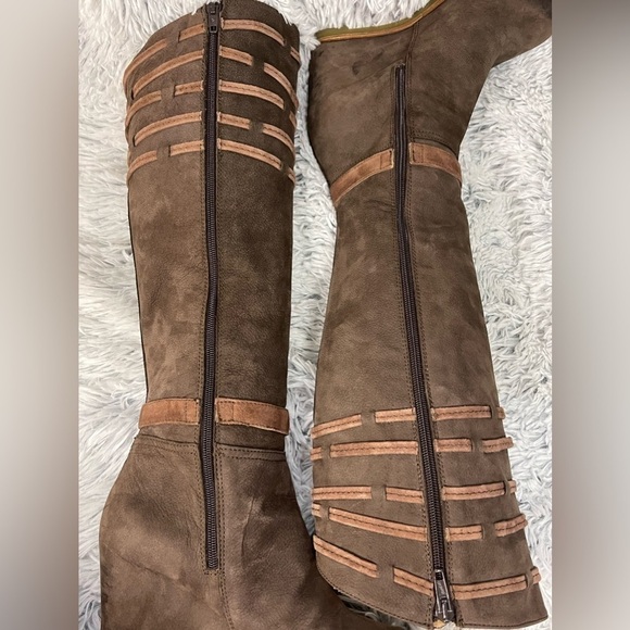 Napoleoni Made in Italy Tall Wedge Heel Brown Suede Winter Boots Size 39 USA 9 - Picture 5 of 16